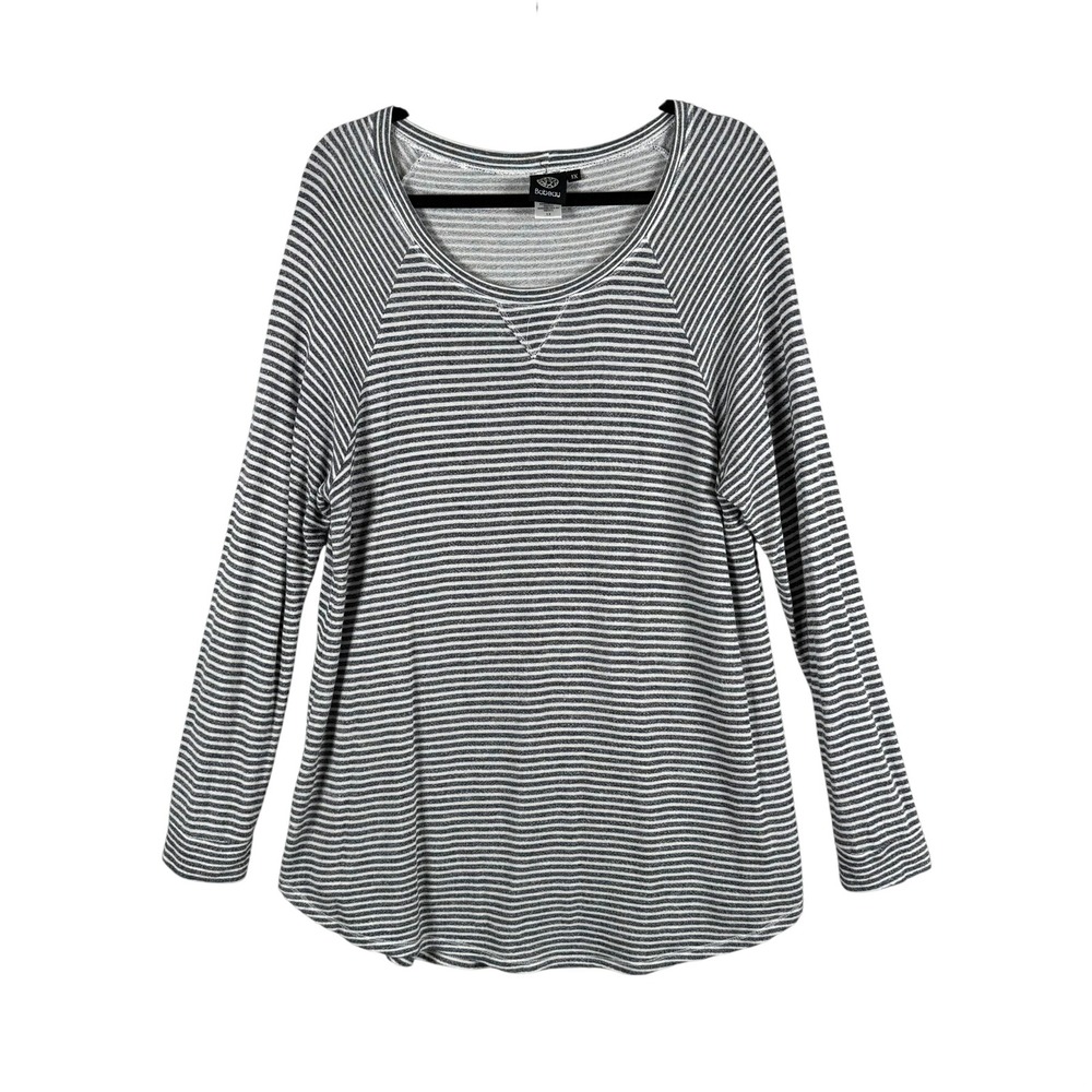 Bobeau Womens 1X Top Blue White Striped Raglan Long Sleeve Crewneck Casual Soft